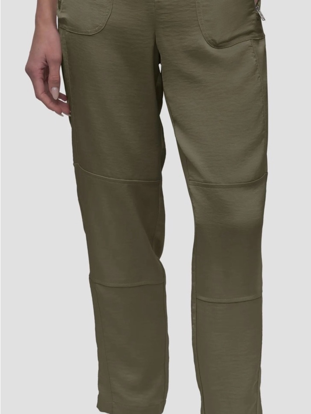DKNY Utility Green Zip-Pocket Satin Pants
